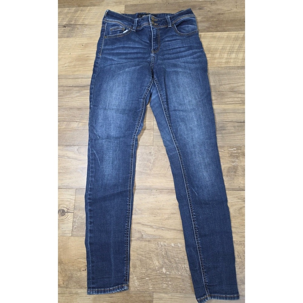 Indigo Rein Jeans Womens Sz 29x 27 Dark Wash Denim Stretch Skinny Double Button